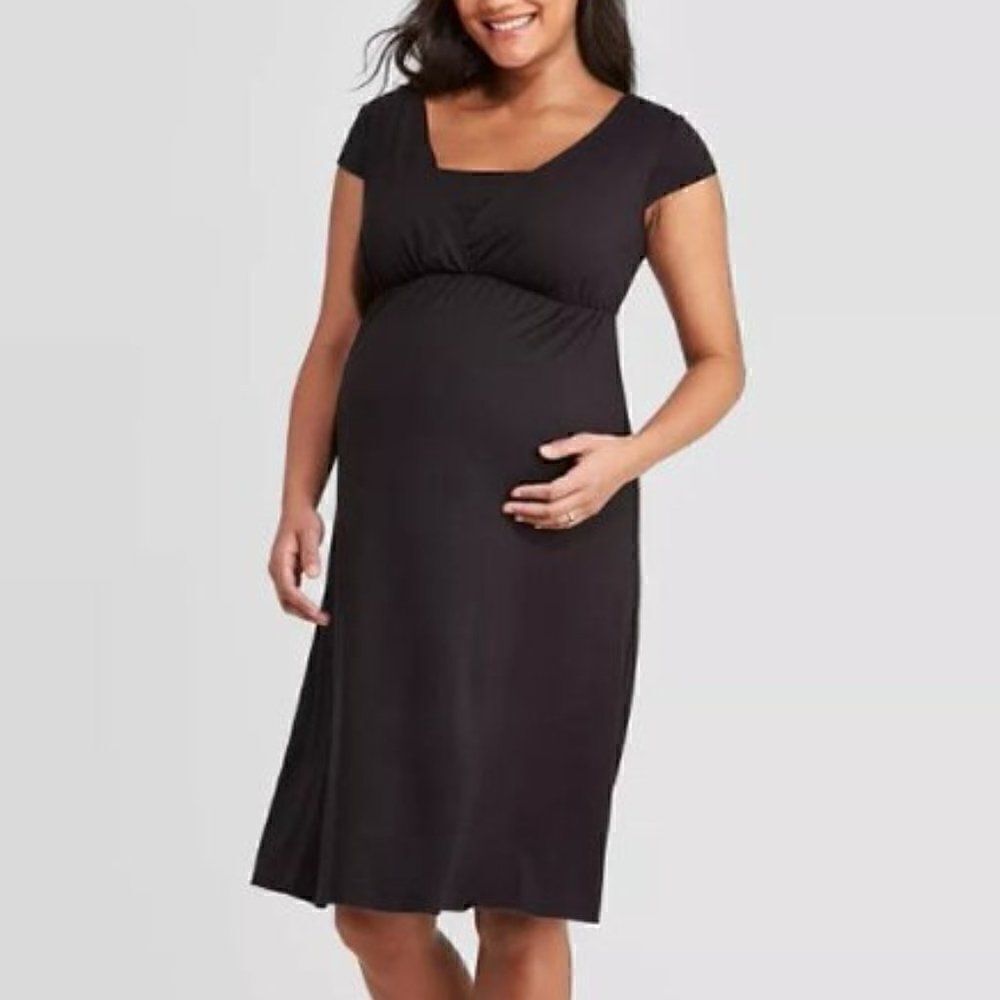 Isabel Maternity by Ingrid Short Sleeve Cross Front Nursing Black Dress Large